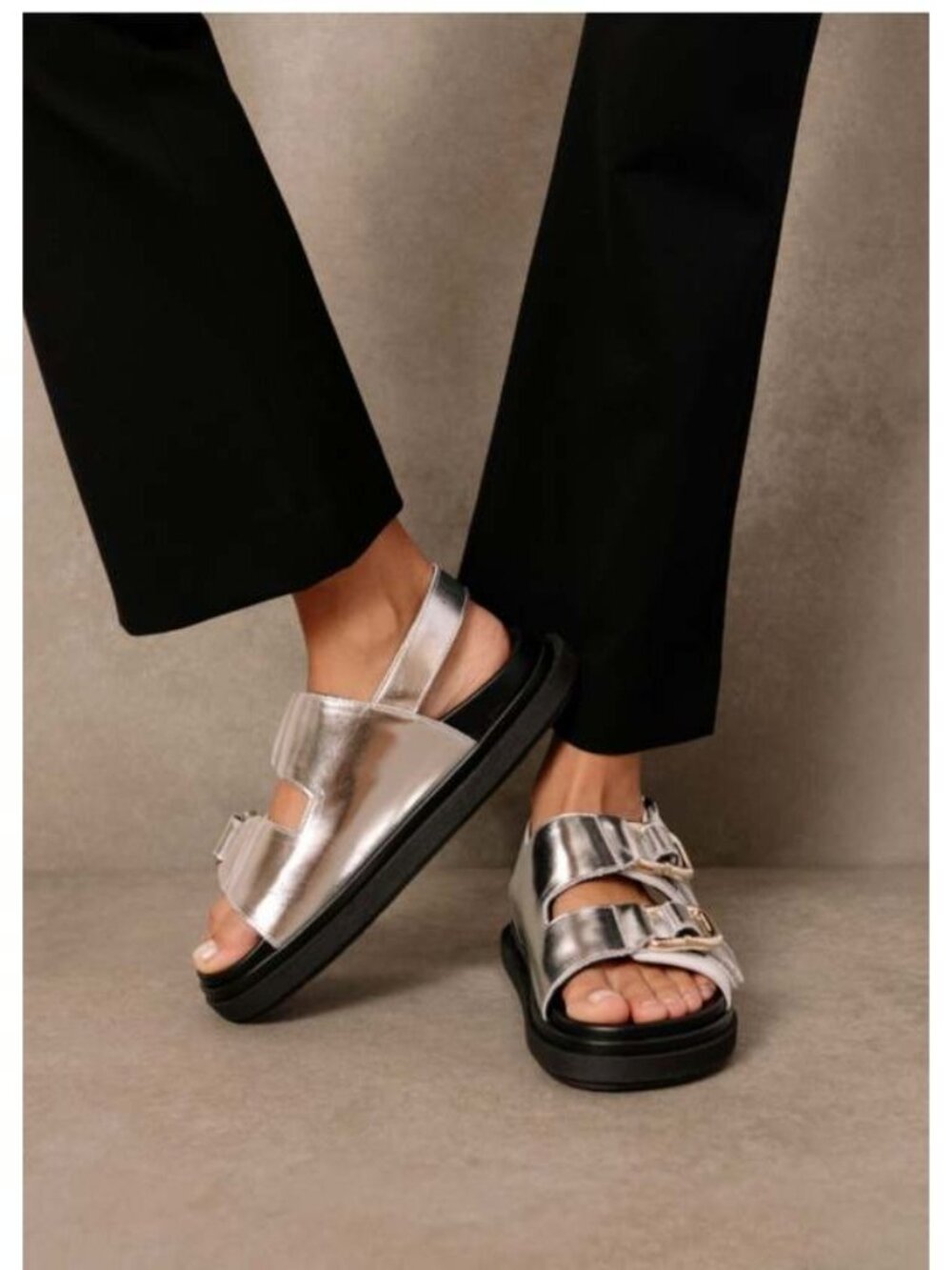 ALOHAS Harper Sandals Leather Size 40 / US 9 Shimmer Silver